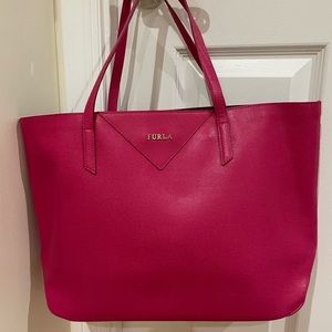 NWT Magenta/Hot Pink Furla Saffiano Leather Tote